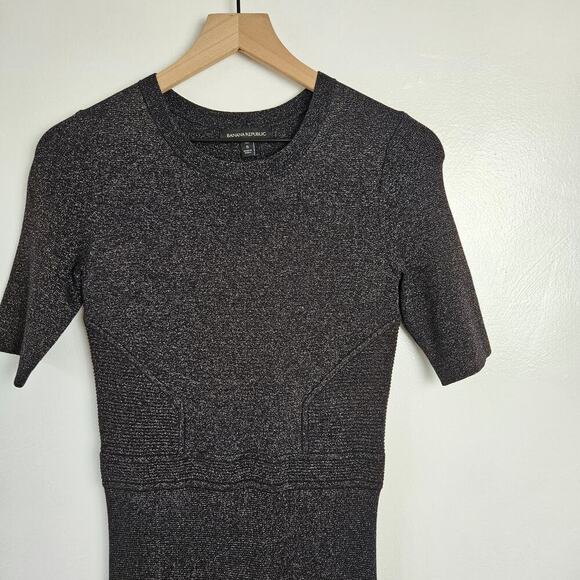 Banana Republic Metallic Fit‎ & Flare Sweater Dress S Tall Navy Blue Copper - Picture 3 of 7